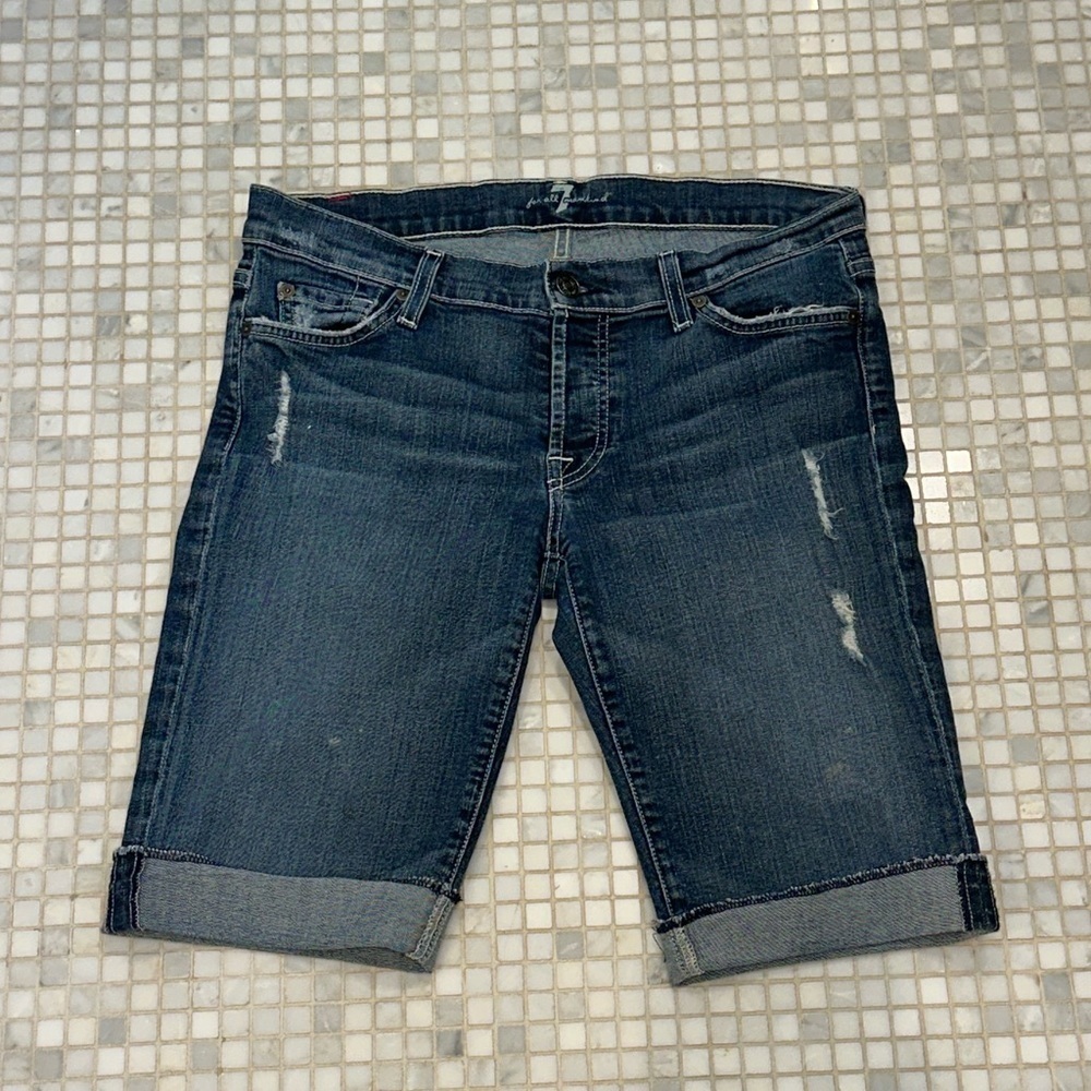 7 For All Mankind Dark Blue Bermuda Distressed Jean Shorts - Size 27